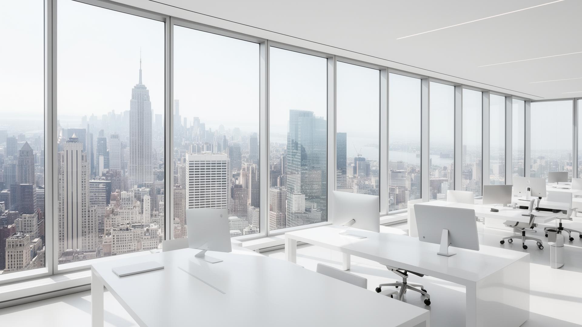 Modernes Büro mit Skylineblick — luxuriöse Glasarchitektur